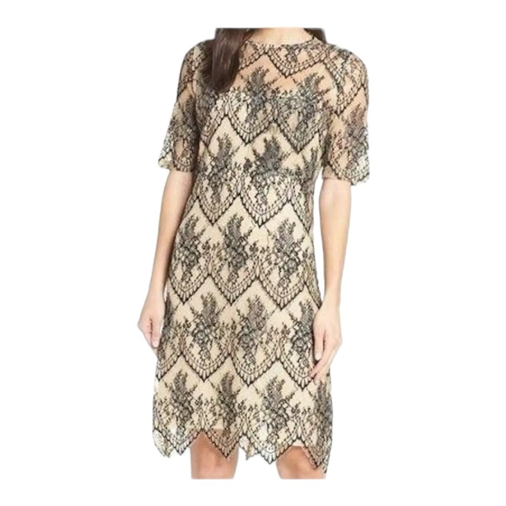 Caara Lace Pocket Shift Dress size XL black and tan